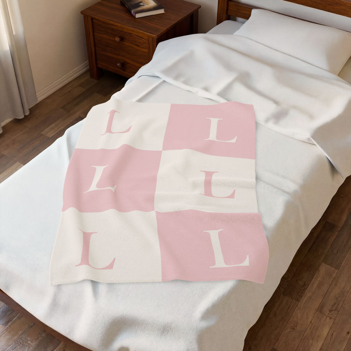 Lirita’ ita Signature Monogram Velveteen Plush Blanket – Blush Pink