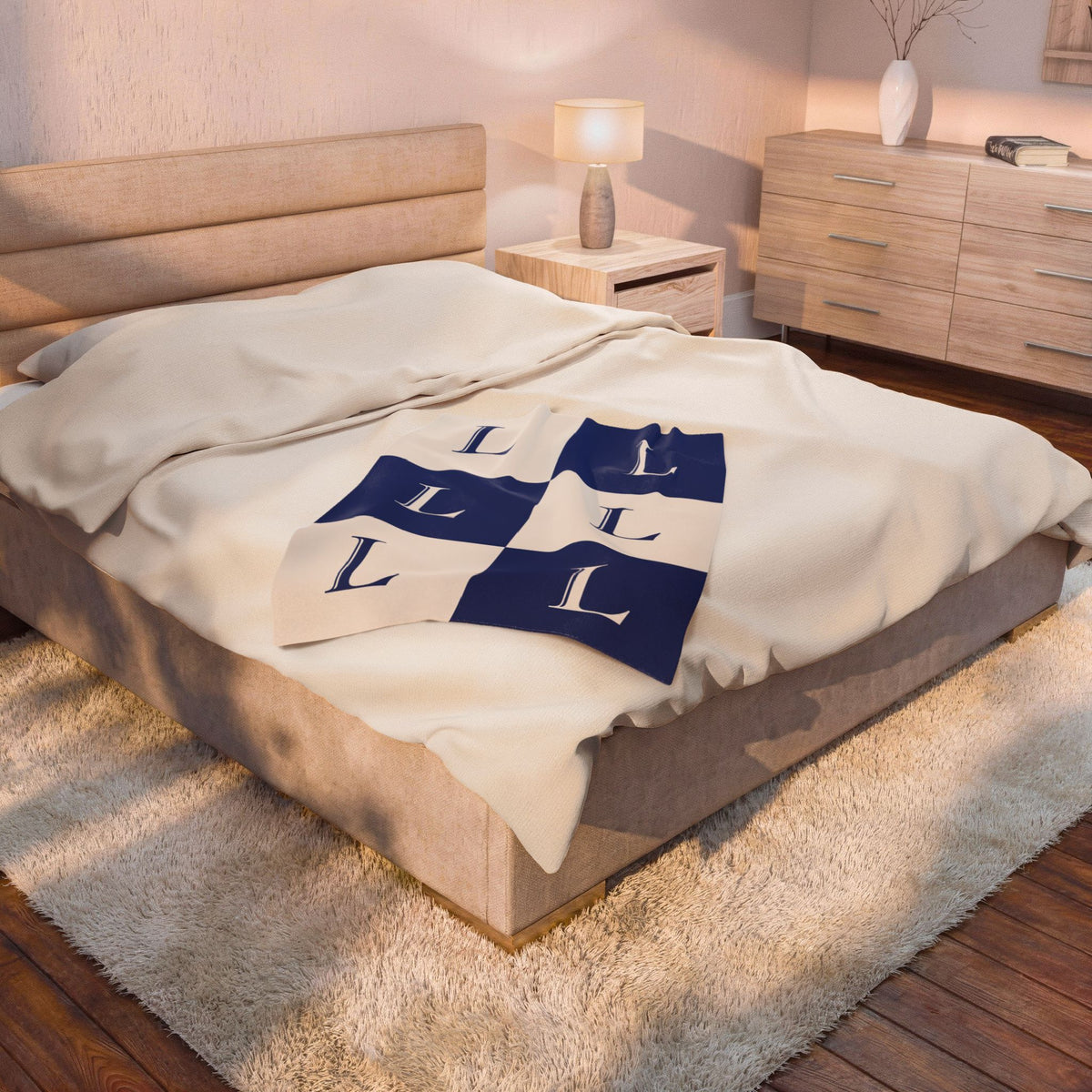 Lirita’ ita Signature Monogram Velveteen Plush Blanket – Royal Blue