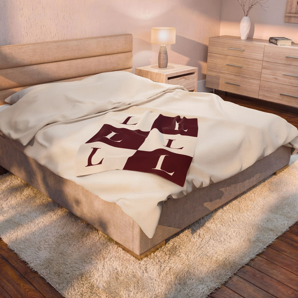 Lirita’ ita Signature Monogram Velveteen Plush Blanket – Burgundy