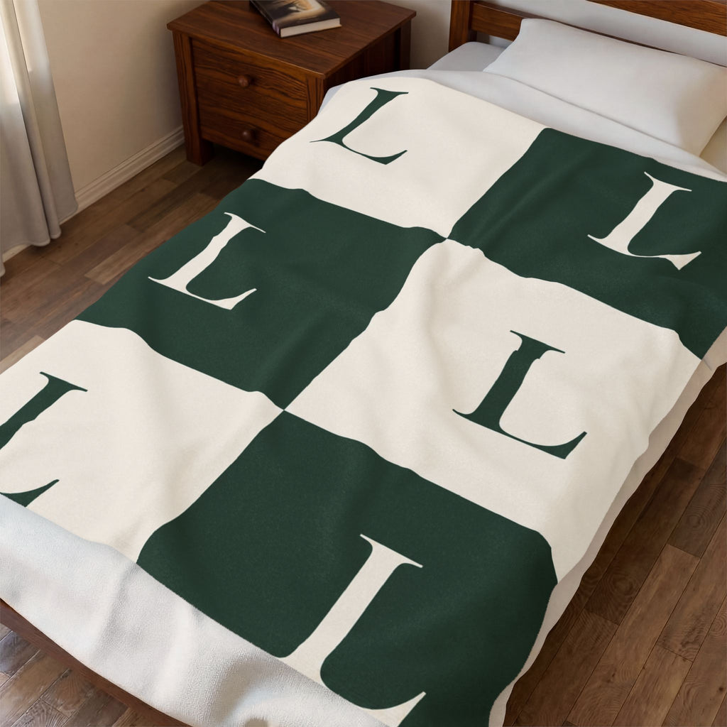 Lirita’ ita Signature Monogram Velveteen Plush Blanket – Bottle Green
