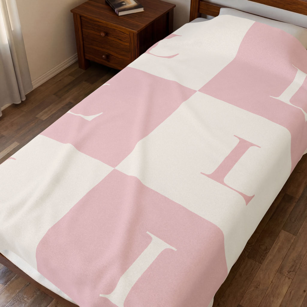 Lirita’ ita Signature Monogram Velveteen Plush Blanket – Blush Pink
