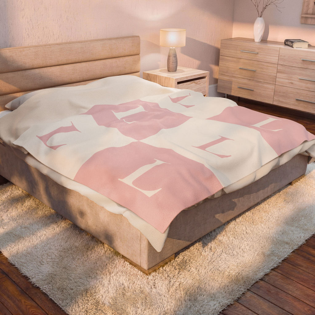 Lirita’ ita Signature Monogram Velveteen Plush Blanket – Blush Pink