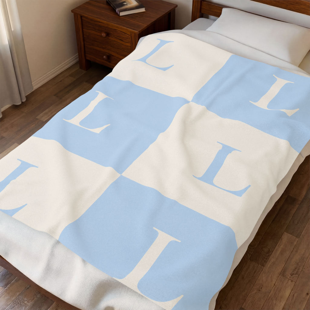 Lirita’ ita Signature Monogram Velveteen Plush Blanket – Baby Blue