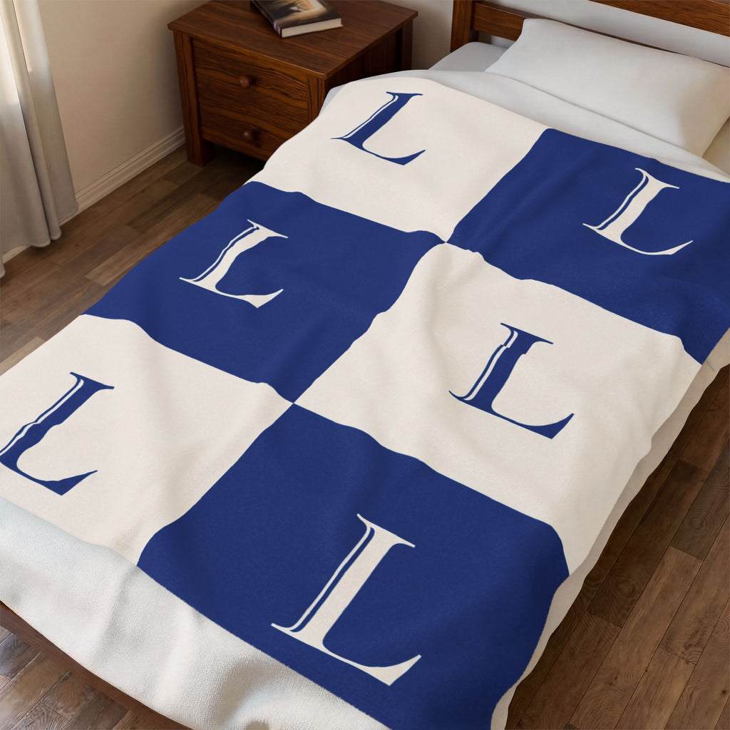 Lirita’ ita Signature Monogram Velveteen Plush Blanket – Royal Blue