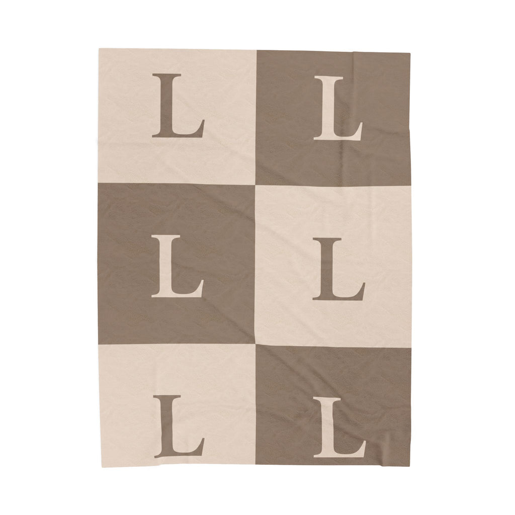 Lirita’ ita Monogram Velveteen Plush Blanket – Taupe & Beige
