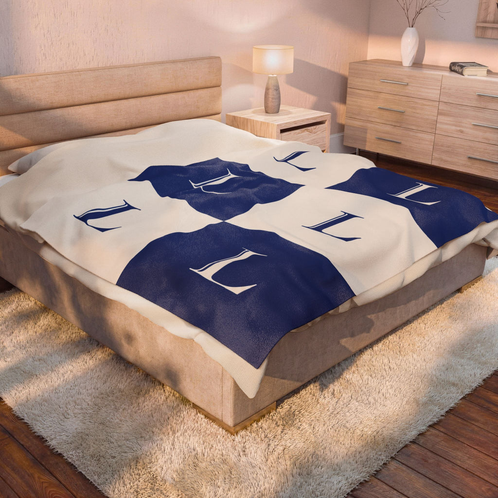 Lirita’ ita Signature Monogram Velveteen Plush Blanket – Royal Blue
