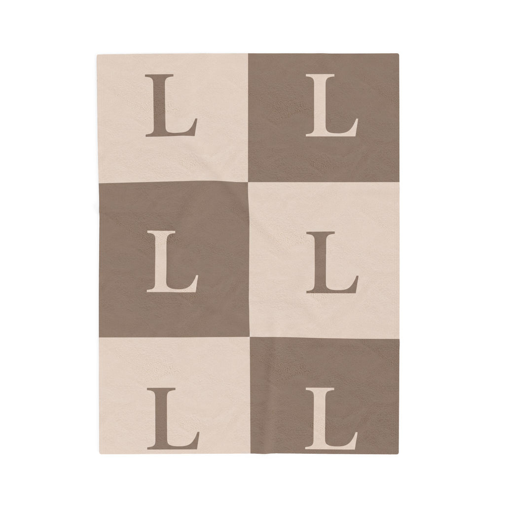 Lirita’ ita Monogram Velveteen Plush Blanket – Taupe & Beige