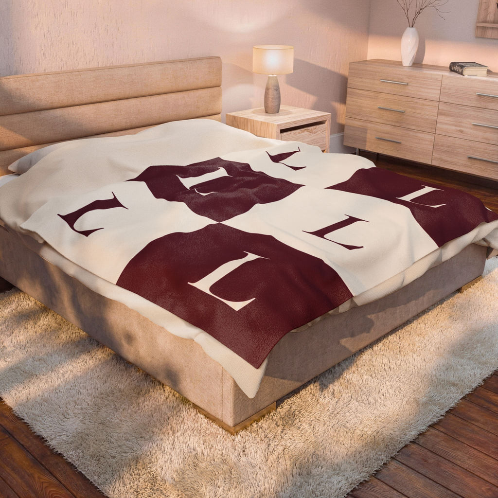 Lirita’ ita Signature Monogram Velveteen Plush Blanket – Burgundy