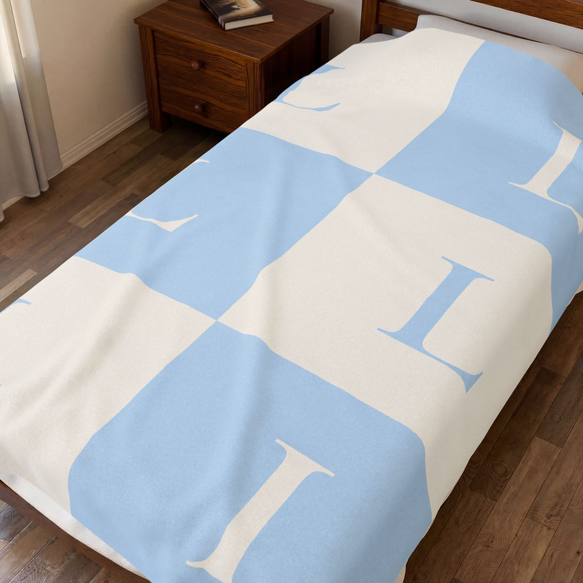 Lirita’ ita Signature Monogram Velveteen Plush Blanket – Baby Blue