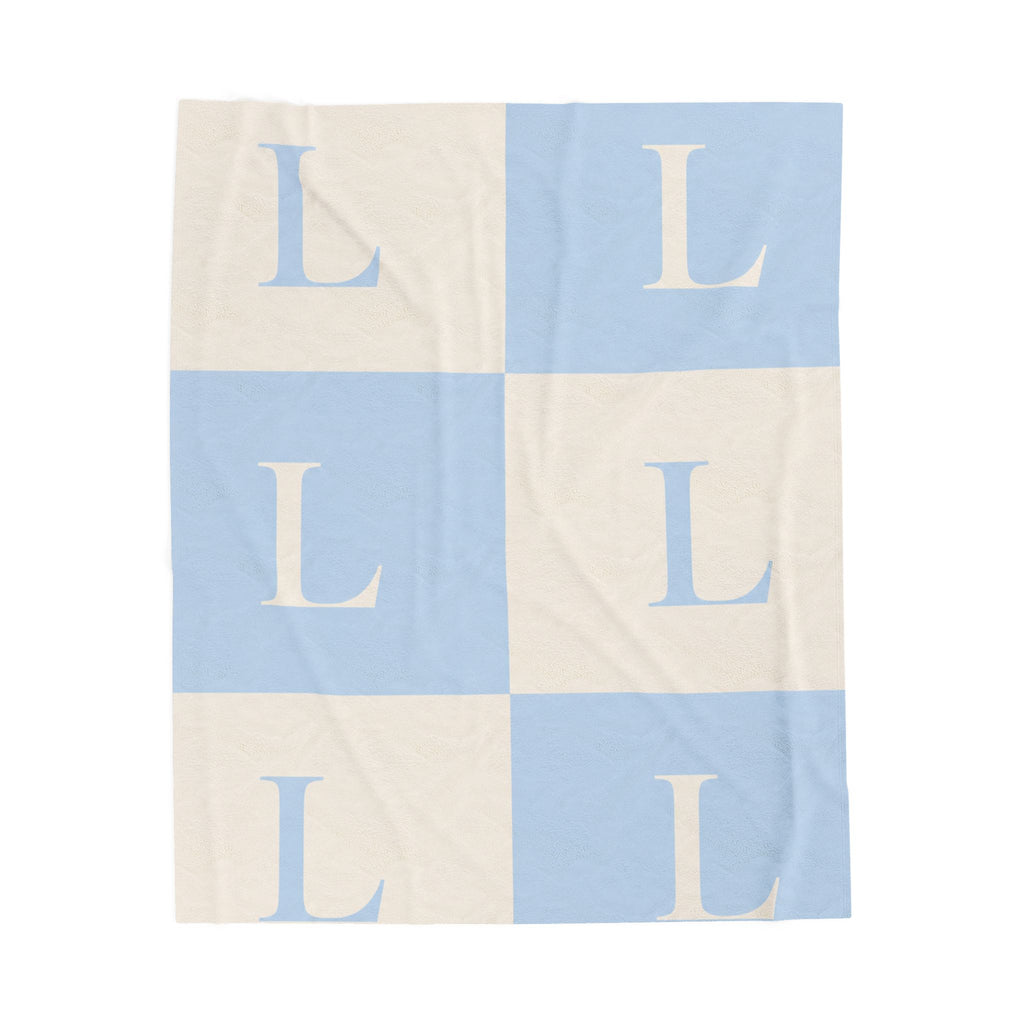 Lirita’ ita Signature Monogram Velveteen Plush Blanket – Baby Blue