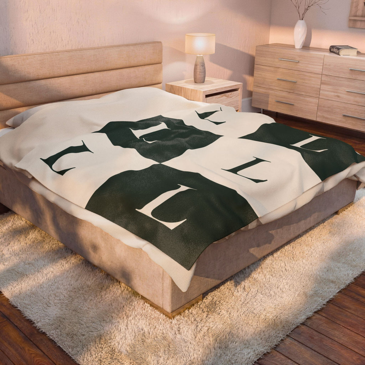Lirita’ ita Signature Monogram Velveteen Plush Blanket – Bottle Green