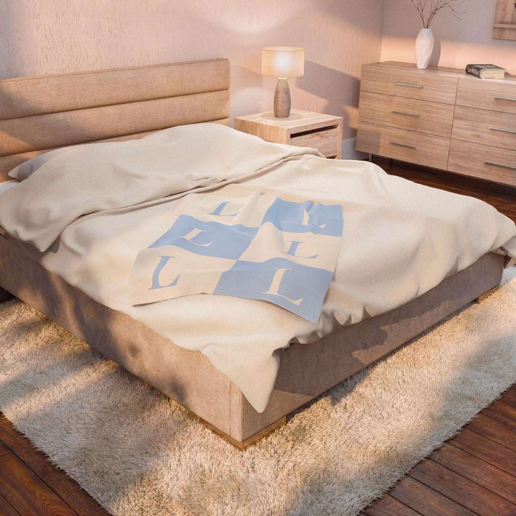 Lirita’ ita Signature Monogram Velveteen Plush Blanket – Baby Blue