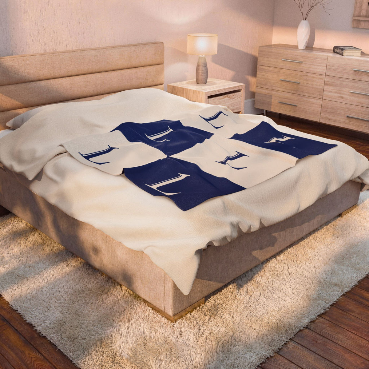 Lirita’ ita Signature Monogram Velveteen Plush Blanket – Royal Blue