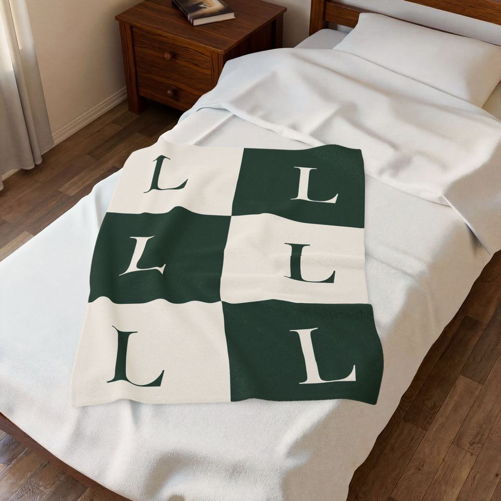 Lirita’ ita Signature Monogram Velveteen Plush Blanket – Bottle Green
