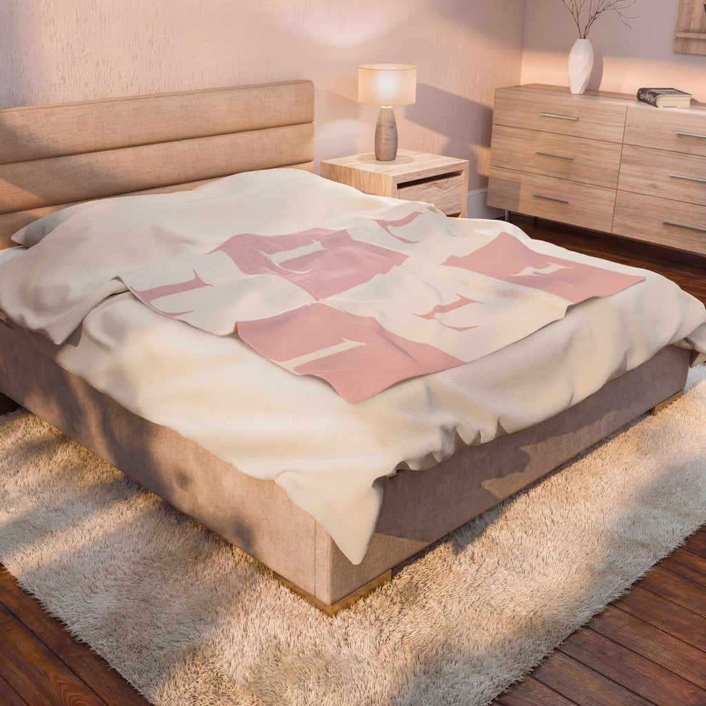 Lirita’ ita Signature Monogram Velveteen Plush Blanket – Blush Pink