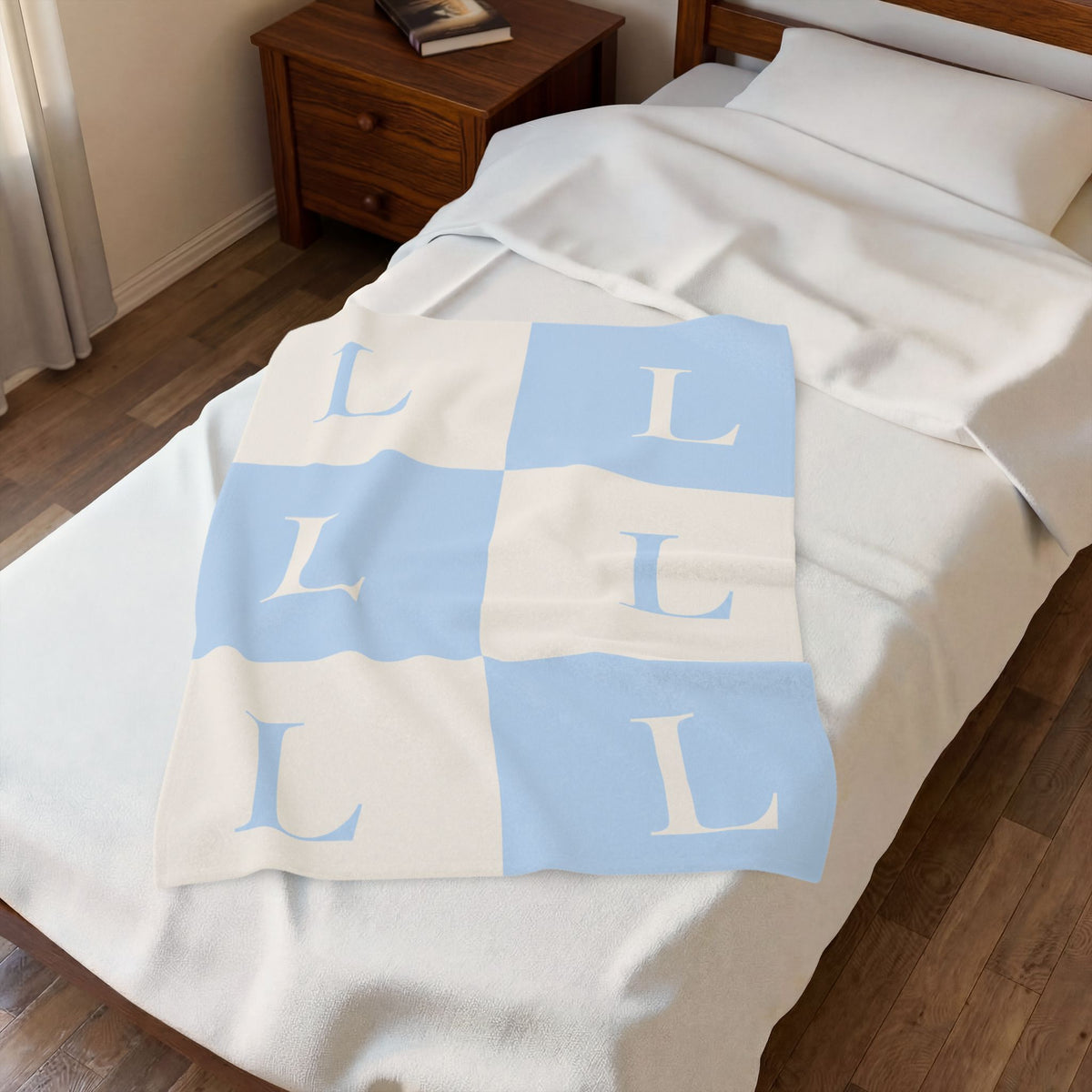 Lirita’ ita Signature Monogram Velveteen Plush Blanket – Baby Blue