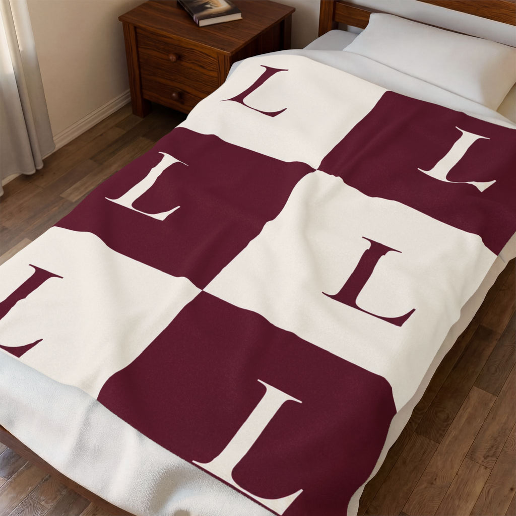 Lirita’ ita Signature Monogram Velveteen Plush Blanket – Burgundy