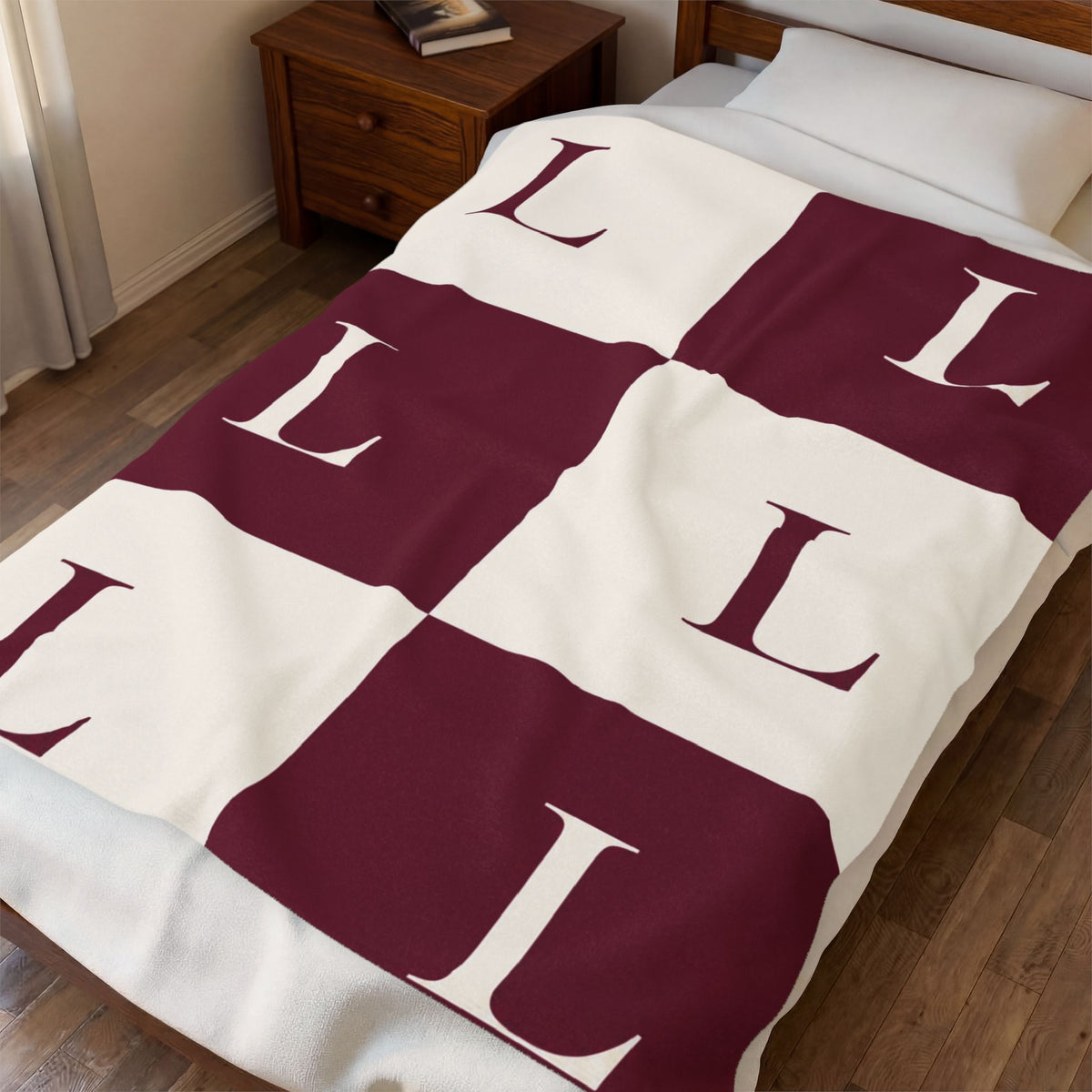Lirita’ ita Signature Monogram Velveteen Plush Blanket – Burgundy