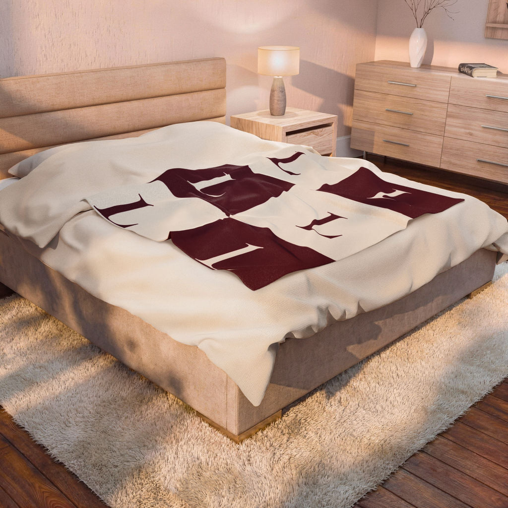 Lirita’ ita Signature Monogram Velveteen Plush Blanket – Burgundy