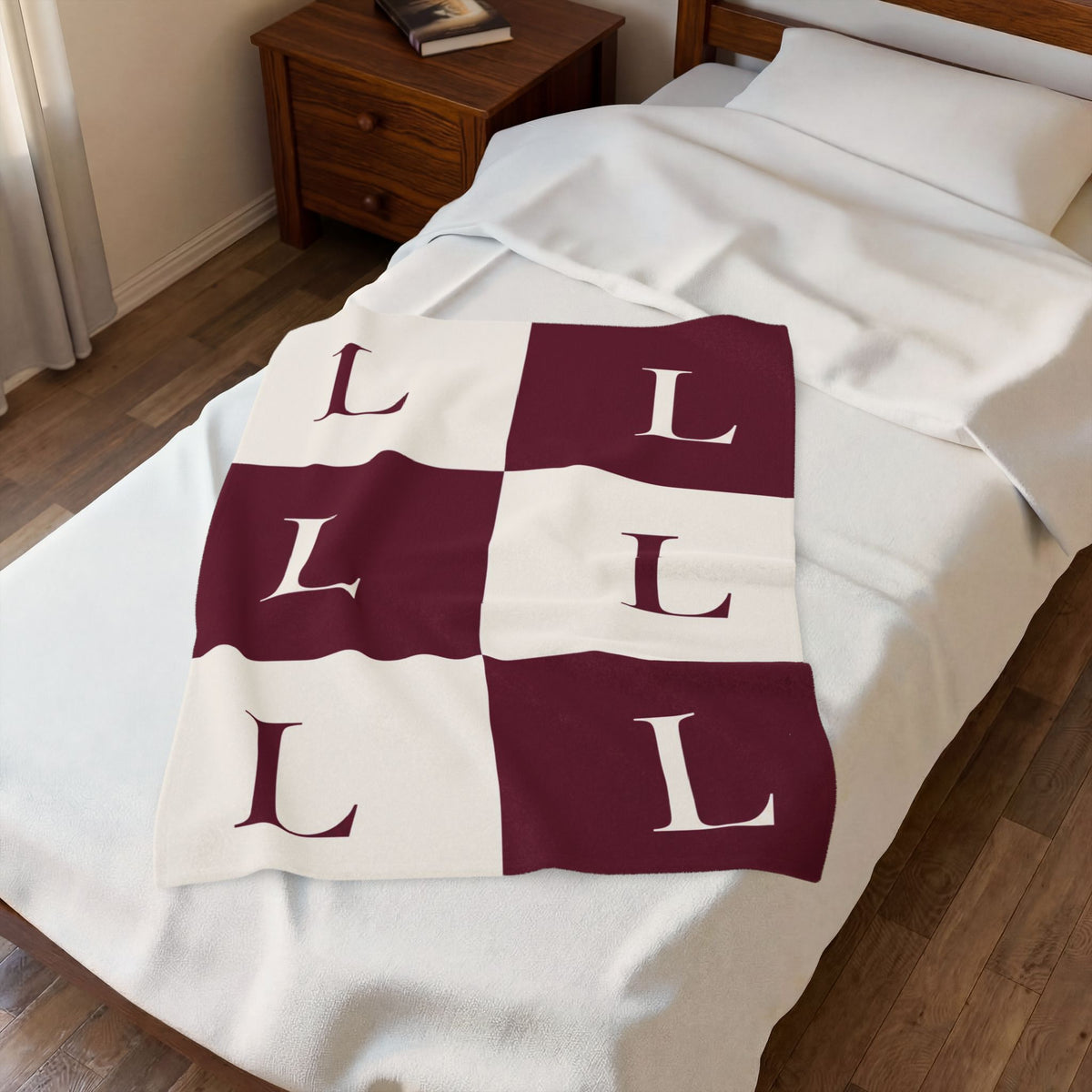 Lirita’ ita Signature Monogram Velveteen Plush Blanket – Burgundy