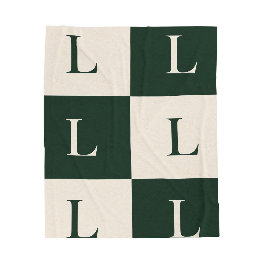 Lirita’ ita Signature Monogram Velveteen Plush Blanket – Bottle Green