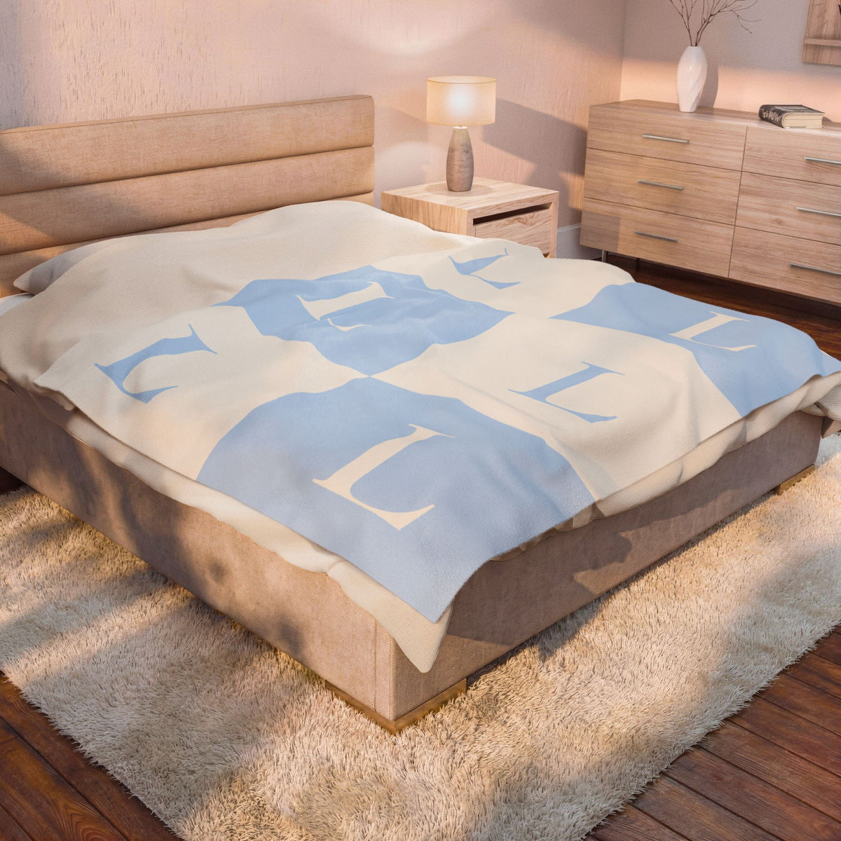Lirita’ ita Signature Monogram Velveteen Plush Blanket – Baby Blue