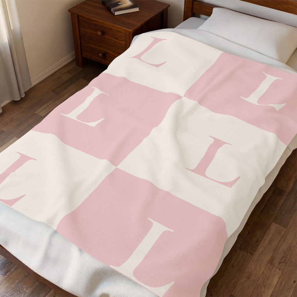 Lirita’ ita Signature Monogram Velveteen Plush Blanket – Blush Pink