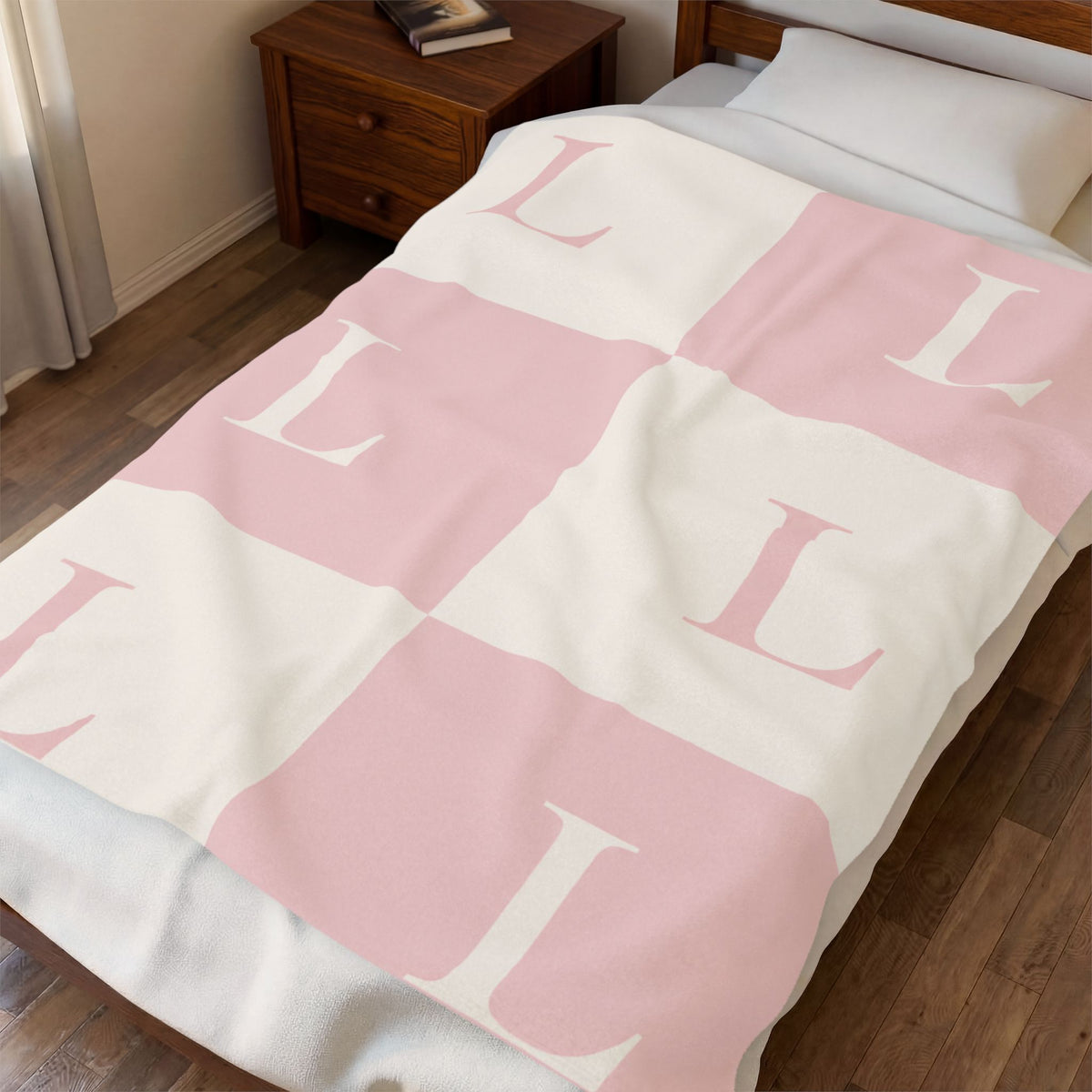 Lirita’ ita Signature Monogram Velveteen Plush Blanket – Blush Pink