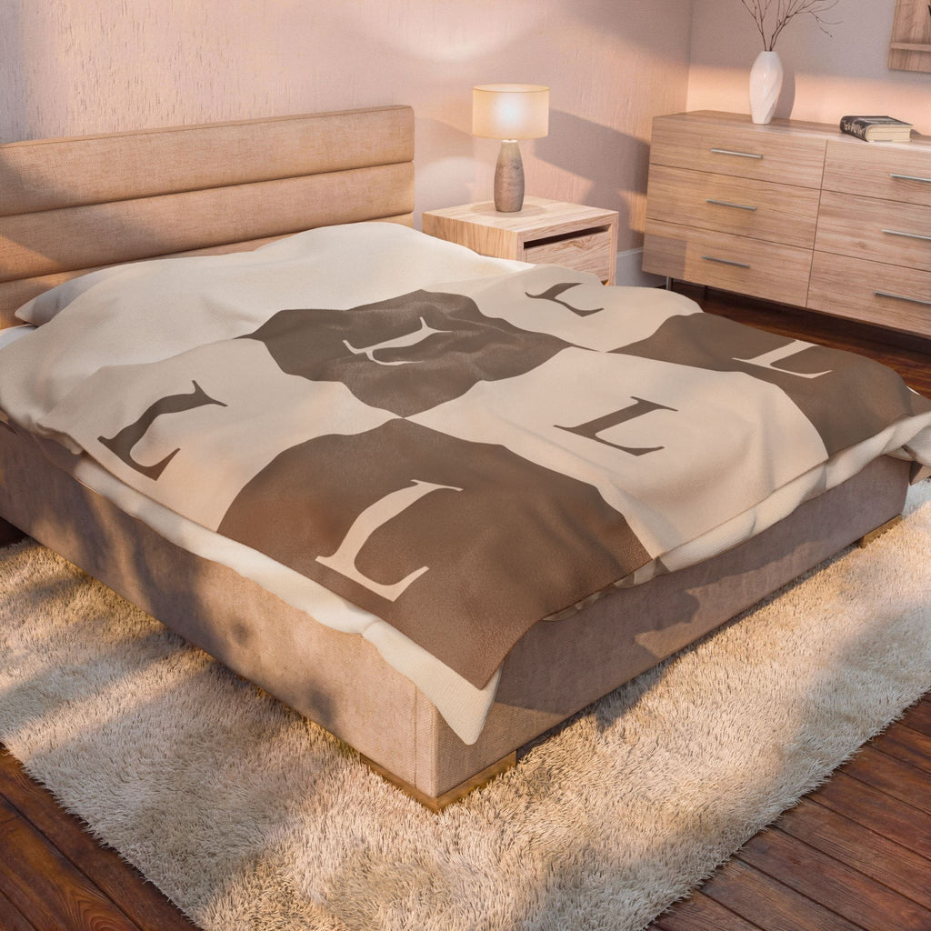 Lirita’ ita Monogram Velveteen Plush Blanket – Taupe & Beige