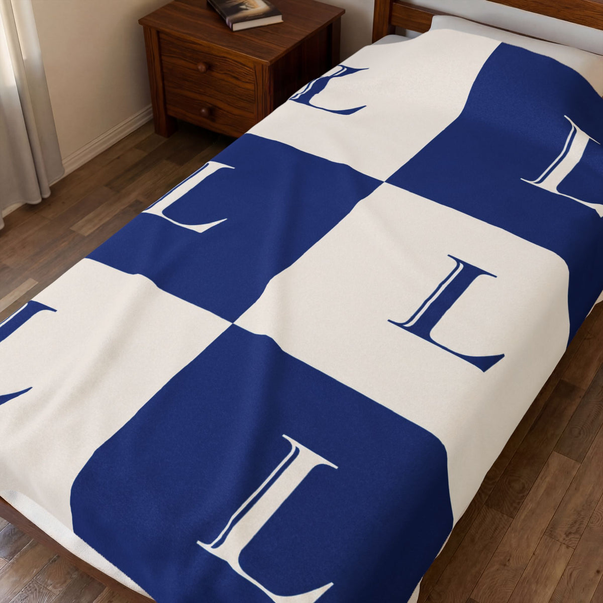 Lirita’ ita Signature Monogram Velveteen Plush Blanket – Royal Blue