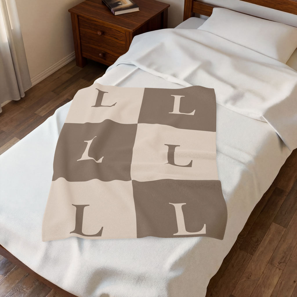 Lirita’ ita Monogram Velveteen Plush Blanket – Taupe & Beige