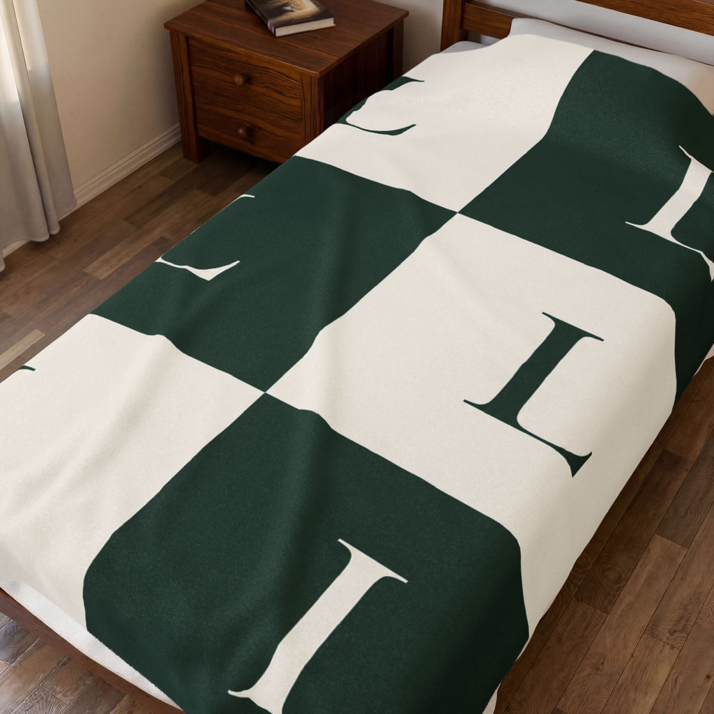 Lirita’ ita Signature Monogram Velveteen Plush Blanket – Bottle Green