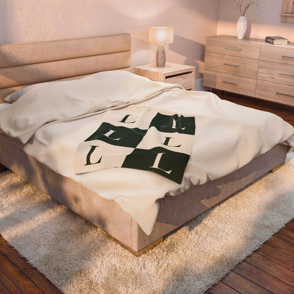 Lirita’ ita Signature Monogram Velveteen Plush Blanket – Bottle Green