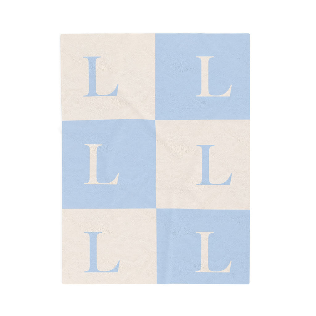 Lirita’ ita Signature Monogram Velveteen Plush Blanket – Baby Blue