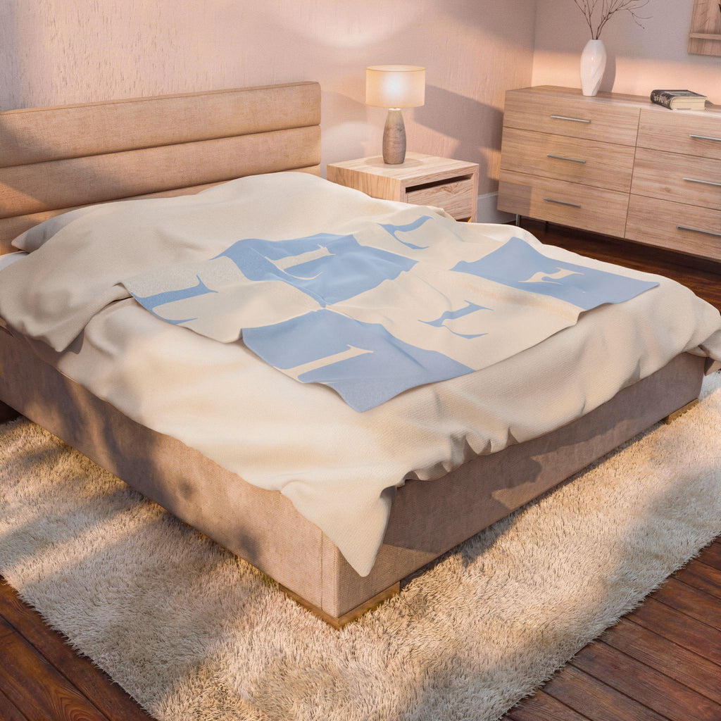 Lirita’ ita Signature Monogram Velveteen Plush Blanket – Baby Blue