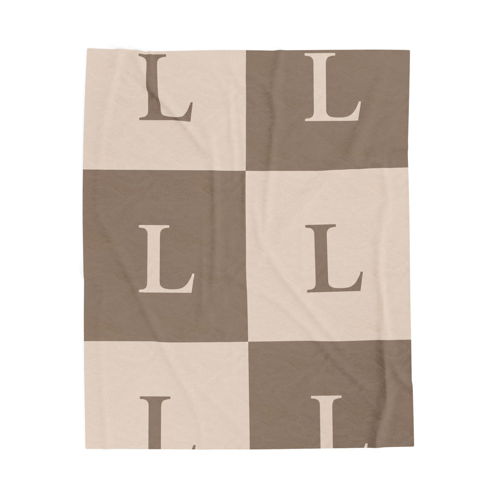 Lirita’ ita Monogram Velveteen Plush Blanket – Taupe & Beige