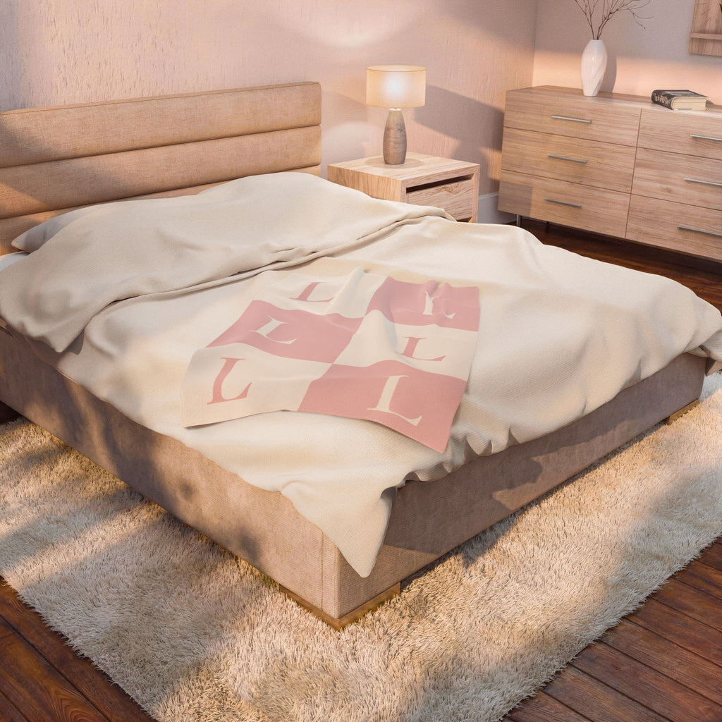 Lirita’ ita Signature Monogram Velveteen Plush Blanket – Blush Pink