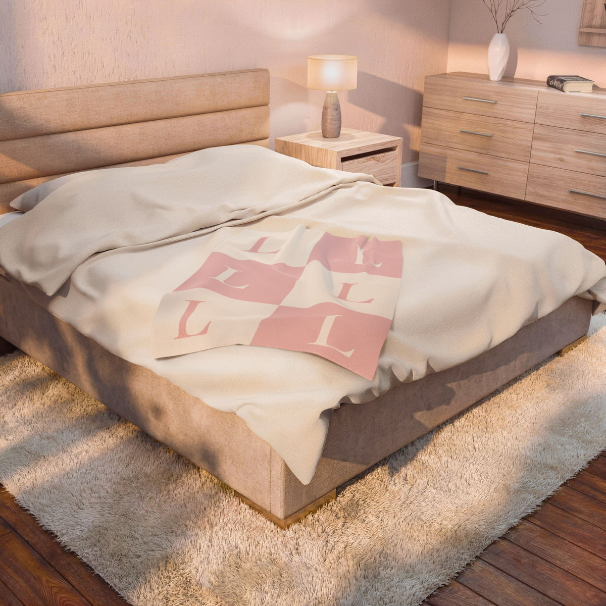 Lirita’ ita Signature Monogram Velveteen Plush Blanket – Blush Pink
