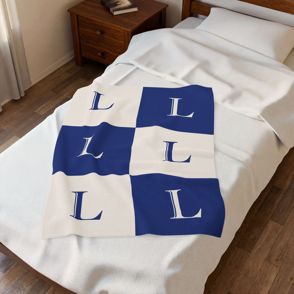 Lirita’ ita Signature Monogram Velveteen Plush Blanket – Royal Blue