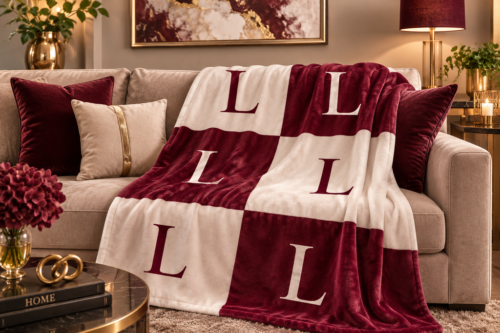 Lirita’ ita Signature Monogram Velveteen Plush Blanket – Burgundy